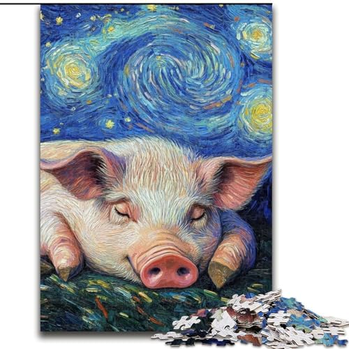 JigsawPuzzle 1000 Teile für Erwachsene, Schweinchen-Nachthimmel-Puzzle, anspruchsvolles Denkspiel, Familienaktivität, Heimdekoration, (Größe: 26x38cm) von MLADSOEHK