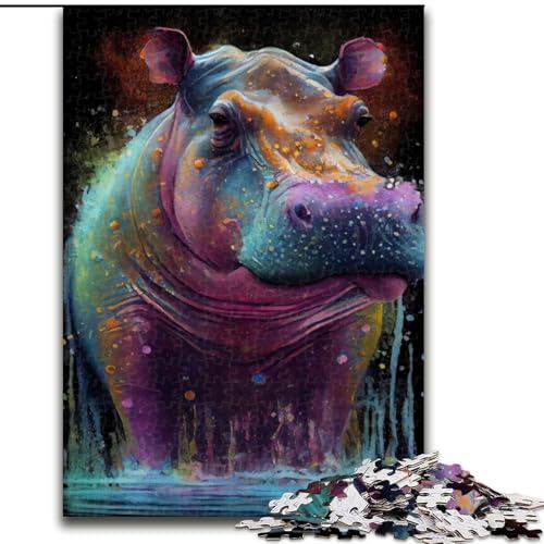 JigsawPuzzle 1000 Teile für Erwachsene Nilpferd-Tuschemalerei-Puzzle, anspruchsvolles Denkspiel, Familienaktivität, Heimdekoration, (Größe: 26x38cm) von MLADSOEHK