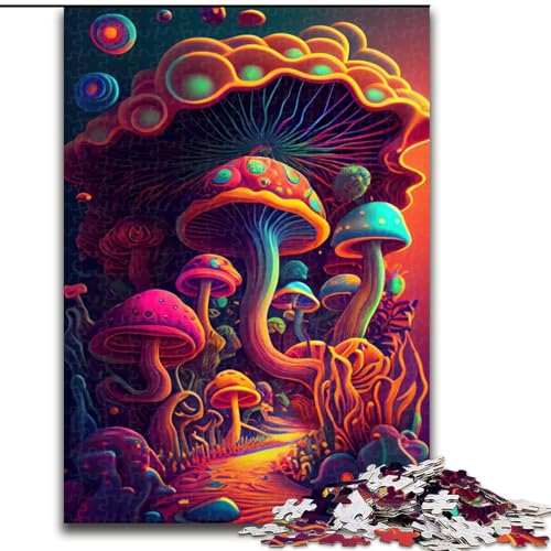 JigsawPuzzle 1000 Teile für Erwachsene Trippy Mushrooms Jigsaw Herausforderndes Denkspiel, Familienaktivität, Heimdekoration, (Größe: 26x38cm) von MLADSOEHK