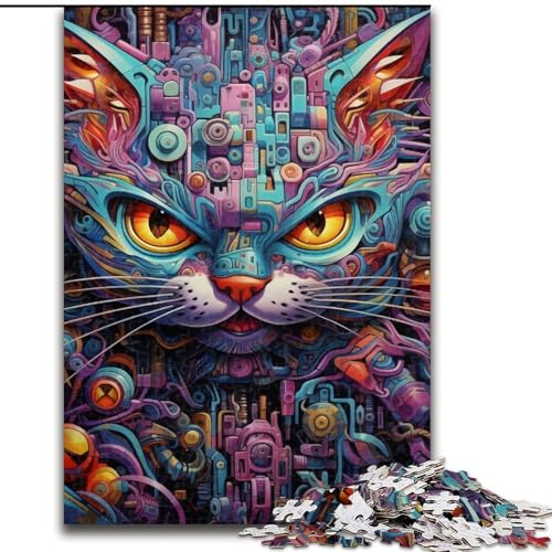 Puzzle 1000 Teile, Bunte Kunstkatze aus Holz, für Teenager ab 14 Jahren, Heimdekoration, 50x75cm, pädagogisches und unterhaltsames Indoor-Spiel für die Heimdekoration Puzzle 1000 Teile, Bunte Kunstkatze aus Holz, für Teenager ab 14 Jahren, Heimdekoration, 50x75cm, pädagogisches und unterhaltsames Indoor-Spiel für die Heimdekoration von MLADSOEHK