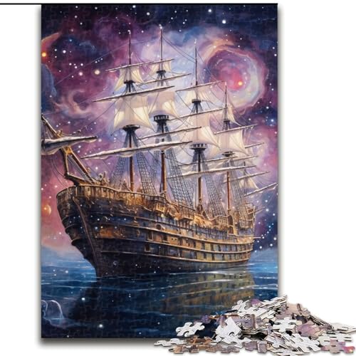 Puzzle 1000 Teile Galaxie-Piratenschiff aus Holz, für Teenager ab 14 Jahren, Heimdekoration, 50x75cm, Denkspiel für Teenager von MLADSOEHK