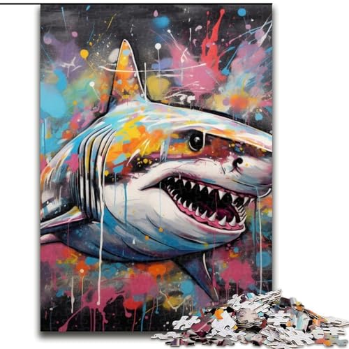 Puzzle 1000 Teile Graffiti-Malerei Hai aus Holz, für Teenager ab 14 Jahren, Heimdekoration 50x75cm, Denksportspiel für Teenager Puzzle 1000 Teile Graffiti-Malerei Hai aus Holz, für Teenager ab 14 Jahren, Heimdekoration 50x75cm, Denksportspiel für Teenager von MLADSOEHK