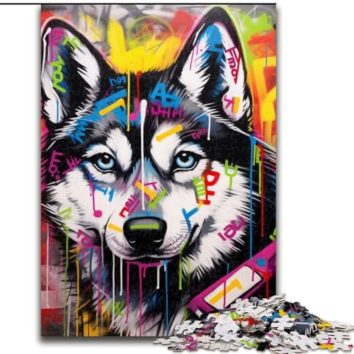 Puzzle 1000 Teile Graffiti-Malerei Husky aus Holz, für Teenager ab 14 Jahren, Heimdekoration, 50x75cm, Denksportspiel für Teenager Puzzle 1000 Teile Graffiti-Malerei Husky aus Holz, für Teenager ab 14 Jahren, Heimdekoration, 50x75cm, Denksportspiel für Teenager von MLADSOEHK