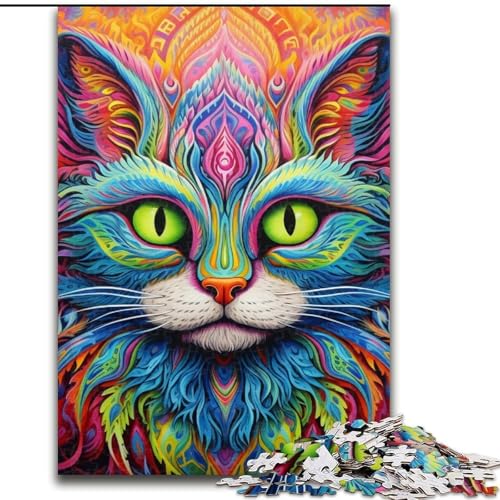 Puzzle 1000 Teile für Erwachsene, Bunte Kunstkatze aus Holz, einzigartige DIY-Heimdekoration, Geschenkidee, 50x75cm, für Geburtstag, Urlaub, Weihnachten, Halloween Puzzle 1000 Teile für Erwachsene, Bunte Kunstkatze aus Holz, einzigartige DIY-Heimdekoration, Geschenkidee, 50x75cm, für Geburtstag, Urlaub, Weihnachten, Halloween von MLADSOEHK