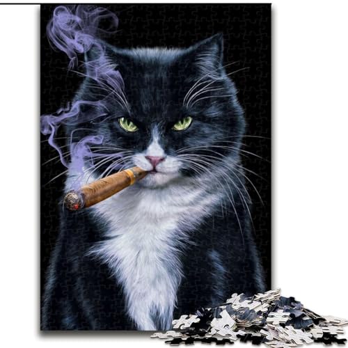 Puzzle 1000 Teile für Erwachsene, Coole Smokingkatze mit Zigarre, Spielspielzeug, jedes Teil ist einzigartig – anspruchsvolles Familienspiel für Kinder ab 14 Jahren (Größe 26x38cm) von MLADSOEHK
