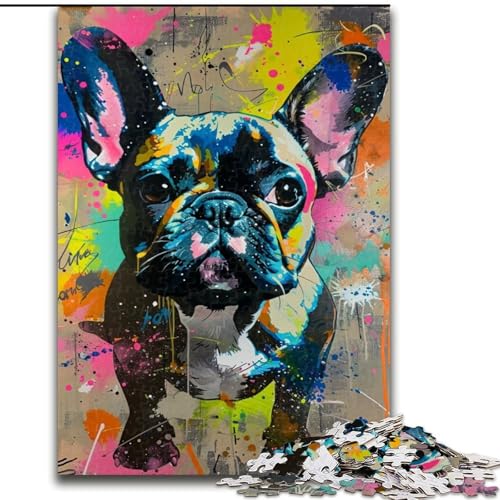 Puzzle 1000 Teile für Erwachsene, Französische Bulldogge, Graffiti, Lernspielzeug für Erwachsene, ganze Familie ab 14 Jahren (Größe 50x75cm) von MLADSOEHK