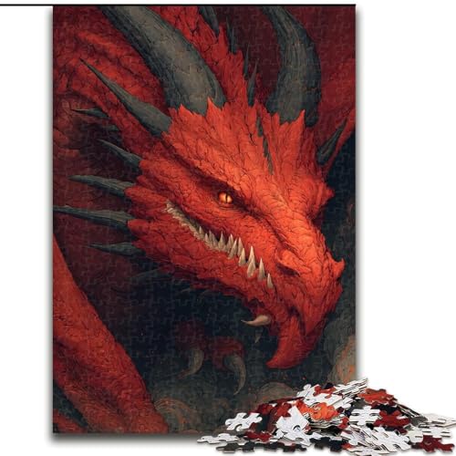 Puzzle 1000 Teile für Erwachsene, Geschenke, Roter Drache, Familienspiel, Stressabbau, schwierige Herausforderung, stärkt die Liebe zwischen Paaren (Größe 26x38cm) von MLADSOEHK
