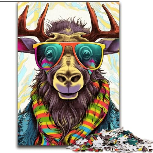 Puzzle 1000 Teile für Erwachsene, Kunst-Elch aus Holz, einzigartige DIY-Heimdekor-Geschenkidee, 50x75cm, für Geburtstag, Urlaub, Weihnachten, Halloween Puzzle 1000 Teile für Erwachsene, Kunst-Elch aus Holz, einzigartige DIY-Heimdekor-Geschenkidee, 50x75cm, für Geburtstag, Urlaub, Weihnachten, Halloween von MLADSOEHK