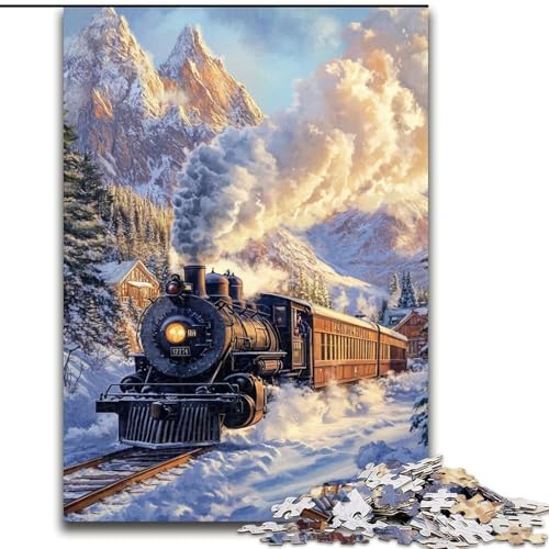 Puzzle 1000 Teile für Erwachsene, Zug fährt auf Schnee, Lernspielzeug für Kinder ab 14 Jahren, ganze Familie (Größe 26x38cm) von MLADSOEHK