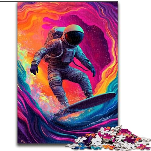 Puzzle 1000 Teile für Erwachsene und Jugendliche, Astronauten-Weltraum-Surfen, Familienspiel zum Stressabbau, schwierige Herausforderung, EIN Kunstwerk für Kinder ab 14 Jahren (Größe 26x38cm) von MLADSOEHK