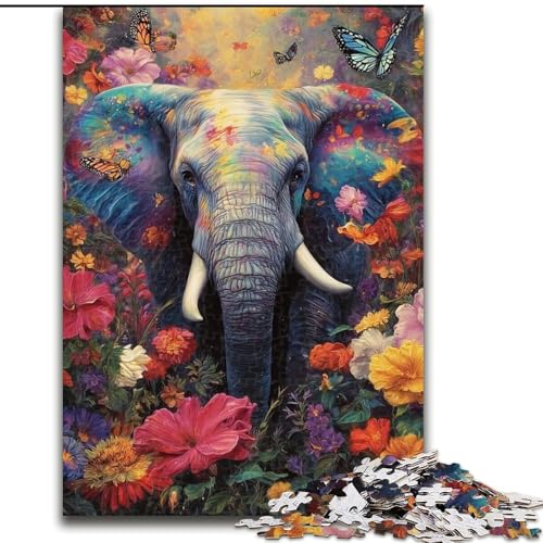 Puzzle 1000 Teile für Erwachsene und Jugendliche, Blumen und Elefanten, entspannendes intellektuelles Lernspielzeug, Geburtstagsgeschenk, Geschenke (Größe 26x38cm) von MLADSOEHK
