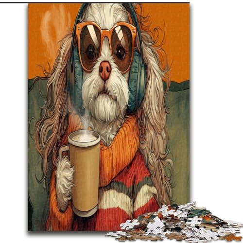 Puzzle 1000 Teile für Erwachsene und Jugendliche, Hund trinkt Kaffee, Familienspiel zum Stressabbau, schwierige Herausforderung, EIN Kunstwerk für Kinder ab 14 Jahren (Größe 50x75cm) von MLADSOEHK