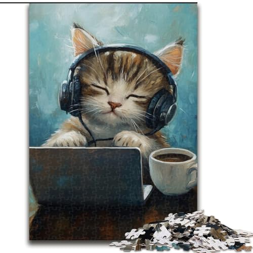 Puzzle 1000 Teile für Erwachsene und Jugendliche, Katze hört Musik, Familienspiel zum Stressabbau, schwierige Herausforderung, EIN Kunstwerk für Kinder ab 14 Jahren (Größe 50x75cm) von MLADSOEHK