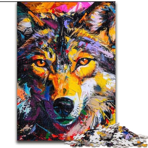 Puzzle 1000 Teile für Erwachsene und Jugendliche, Tier-Wolf-Kunst, Dekomprimierendes intellektuelles Lernspielzeug, Geburtstagsgeschenk, Geschenke (Größe 26x38cm) von MLADSOEHK