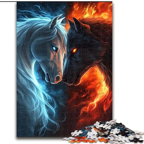 Puzzle 1000 Teile für Erwachsene und Jugendliche, Wolf und Pferd, Familienspiel zum Stressabbau, schwierige Herausforderung, EIN Kunstwerk für Kinder ab 14 Jahren (Größe 50x75cm) von MLADSOEHK