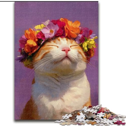 Puzzle 1000 Teile für Teenager, Blumenkatze, Spiele, Spielzeug, Geschenk, einzigartige Geburtstags- und Geschenkideen für Kinder ab 14 Jahren (Größe 50x75cm) von MLADSOEHK