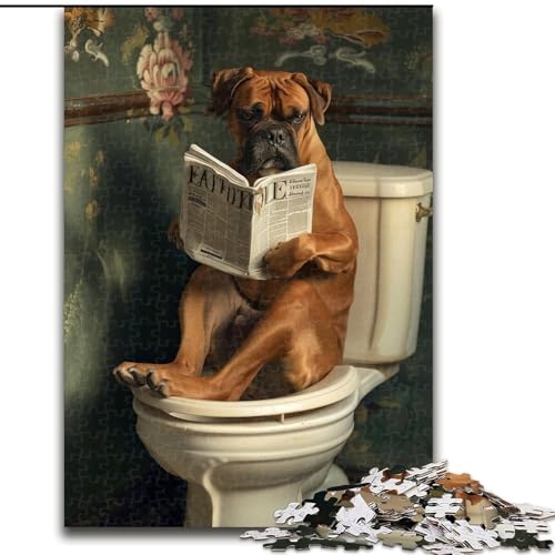 Puzzle 1000 Teile für Teenager, Boxerhund auf der Toilette, Spiele, Spielzeug, Geschenk, einzigartige Geburtstags- und Geschenkideen für Kinder ab 14 Jahren (Größe 26x38cm) von MLADSOEHK