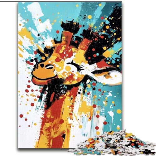 Puzzle 1000 Teile für Teenager, Geschenke, Giraffen-Ölgemälde, für Lernspiele, Herausforderungsspielzeug, einzigartige Heimdekoration und Geschenke (Größe 50x75cm) von MLADSOEHK