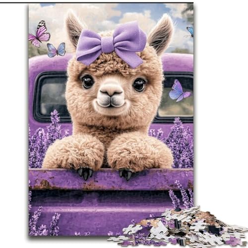 Puzzle 1000 Teile für Teenager, Geschenke, Lavendel-Alpaka, für Lernspiele, Herausforderungsspielzeug, einzigartige Heimdekoration und Geschenke (Größe 26x38cm) von MLADSOEHK