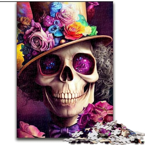 Puzzle 1000 Teile für Teenager, Geschenke, Rosenschädel, für Lernspiele, Herausforderungsspielzeug, einzigartige Heimdekoration und Geschenke (Größe 50x75cm) von MLADSOEHK