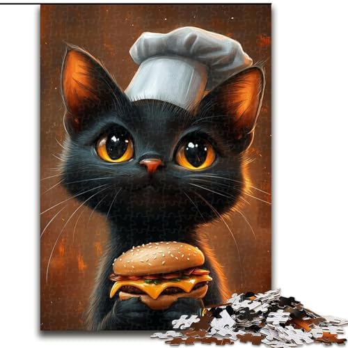 Puzzle 1000 Teile für Teenager, Katze isst Hamburger, Spiele, Spielzeug, Geschenk, einzigartige Geburtstags- und Geschenkideen für Kinder ab 14 Jahren (Größe 26x38cm) von MLADSOEHK