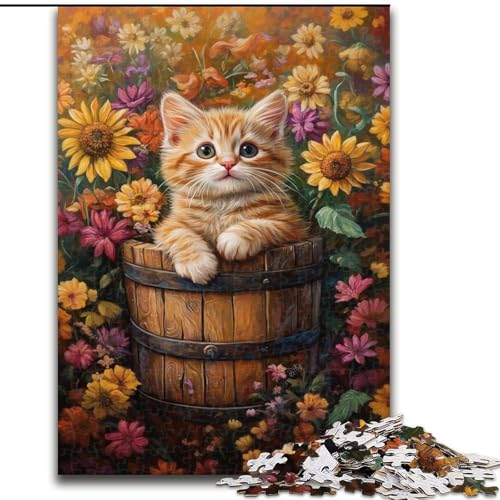 Puzzle 1000 Teile für Teenager, Katze unter Sonnenblumen, Spiele, Spielzeug, Geschenk, einzigartige Geburtstags- und Geschenkideen für Kinder ab 14 Jahren (Größe 26x38cm) von MLADSOEHK