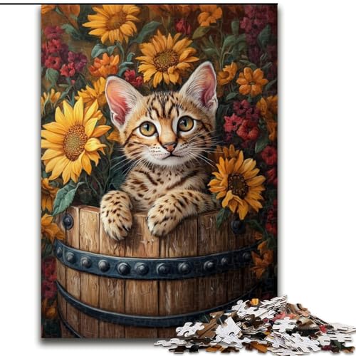 Puzzle 1000 Teile für Teenager, Katze unter Sonnenblumen, Spiele, Spielzeug, Geschenk, einzigartige Geburtstags- und Geschenkideen für Kinder ab 14 Jahren (Größe 50x75cm) von MLADSOEHK