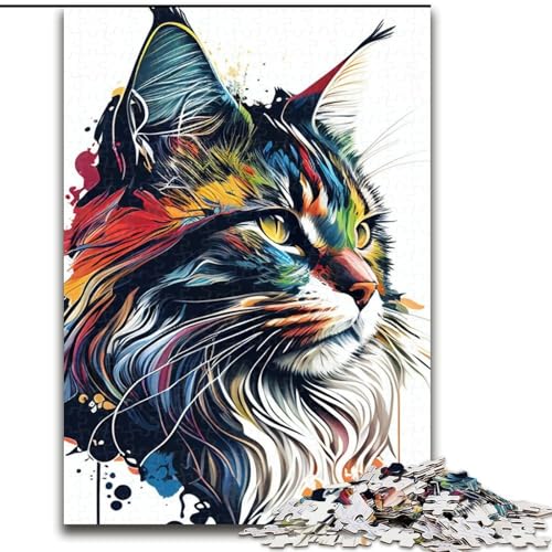 Puzzle 1000 Teile für Teenager, Maine-Coon-Katze, Pop-Art, Spiele, Spielzeug, Geschenk, einzigartige Geburtstags- und Geschenkideen für Kinder ab 14 Jahren (Größe 26x38cm) von MLADSOEHK