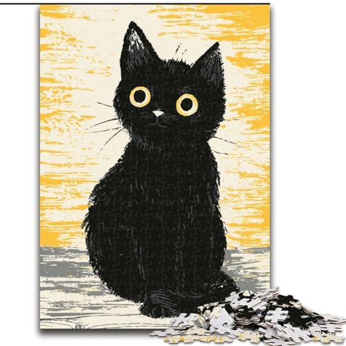 Puzzle 1000 Teile für Teenager, Schwarze Katze, für 14+, für Familienspaß & Spieleabend, Künstlersammlung, Bildende Kunst (Größe 50x75cm) von MLADSOEHK