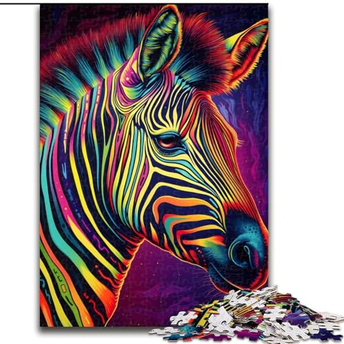 Puzzle 1000 Teile für Teenager, Zebra in farbenfroher Kunst, Spiele, Spielzeug, Geschenk, einzigartige Geburtstags- und Geschenkideen für Kinder ab 14 Jahren (Größe 26x38cm) von MLADSOEHK