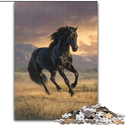Puzzle 1000 Teile für Teenager, schwarzes Pferd, Spiele, Spielzeug, Geschenk, einzigartige Geburtstags- und Geschenkideen für Kinder ab 14 Jahren (Größe 26x38cm) von MLADSOEHK