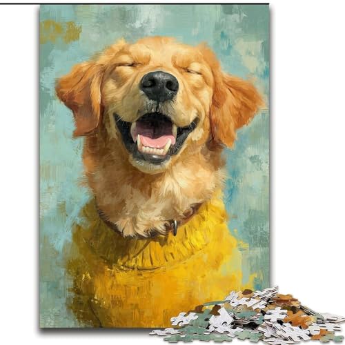 Puzzle 1000 Teile für Teenager-Geschenke, Happy Golden Retriever, für Lernspiele, Herausforderungsspielzeug, einzigartige Heimdekoration und Geschenke (Größe 26x38cm) von MLADSOEHK