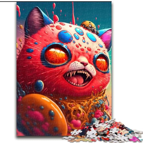 Puzzle 1000 Teile für Teenager-Geschenke, Psychedelische rote Katze, für Lernspiele, Herausforderungsspielzeug, einzigartige Heimdekoration und Geschenke (Größe 26x38cm) von MLADSOEHK