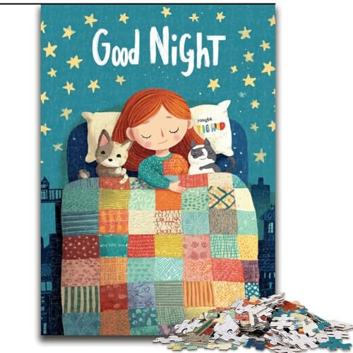 Puzzle 1000 Teile für Teenager-Geschenke, schlafende Katze, für Lernspiele, Herausforderungsspielzeug, einzigartige Heimdekoration und Geschenke (Größe 50x75cm) von MLADSOEHK