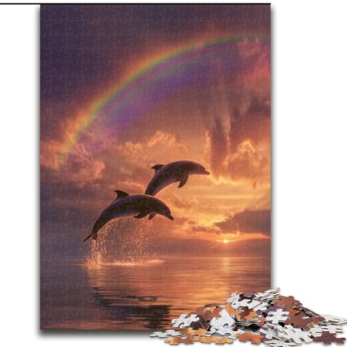 Puzzle für Erwachsene, 1000 Puzzles, Delfine unter dem Regenbogen, Familienunterhaltungsspielzeug, ganze Familie, ab 14 Jahren (Größe 50x75cm) von MLADSOEHK