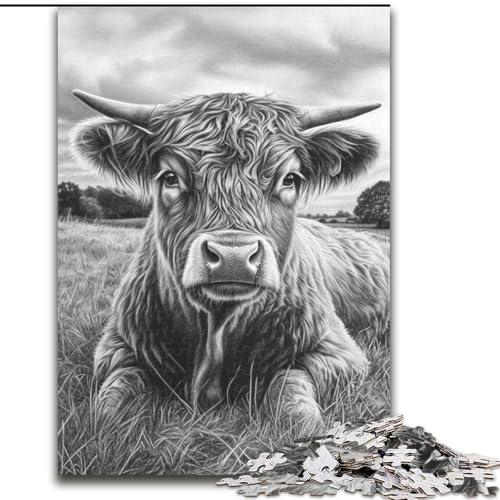 Puzzle für Erwachsene, 1000 Puzzles, Highland Cow, Familienunterhaltungsspielzeug, ganze Familie, ab 14 Jahren (Größe 50x75cm) von MLADSOEHK