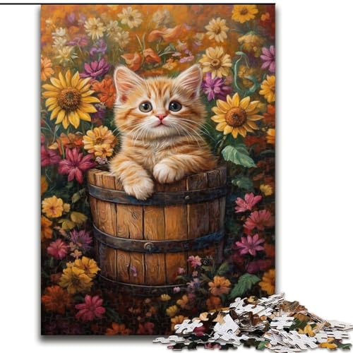 Puzzle für Erwachsene, 1000 Puzzles, Katze unter Sonnenblumen, Familienunterhaltungsspielzeug, ganze Familie, ab 14 Jahren (Größe 50x75cm) von MLADSOEHK