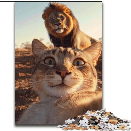Puzzle für Erwachsene, 1000 Puzzles, Katzen- und Löwen-Selfie, Familienunterhaltungsspielzeug, ganze Familie, ab 14 Jahren (Größe 50x75cm) von MLADSOEHK
