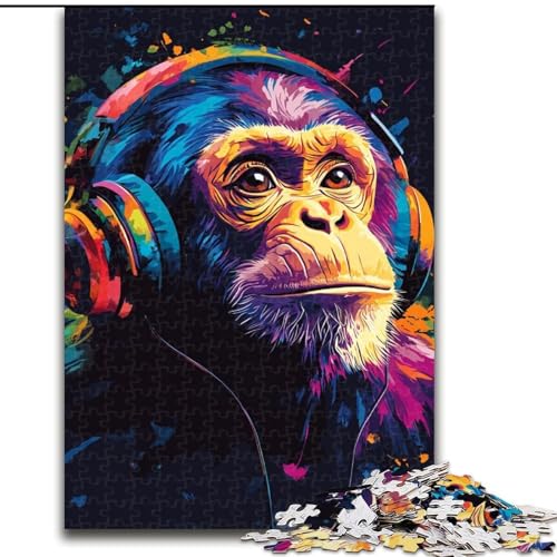 Puzzle für Erwachsene, 1000 Puzzles, Schimpanse mit Kopfhörern, Familienunterhaltungsspielzeug, ganze Familie, ab 14 Jahren (Größe 50x75cm) von MLADSOEHK