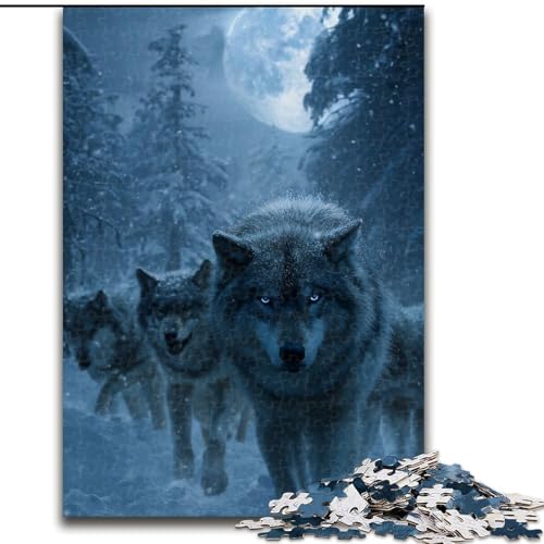 Puzzle für Erwachsene, 1000 Puzzles, Wolf unter dem Mond, Familienunterhaltungsspielzeug, ganze Familie, ab 14 Jahren (Größe 50x75cm) von MLADSOEHK