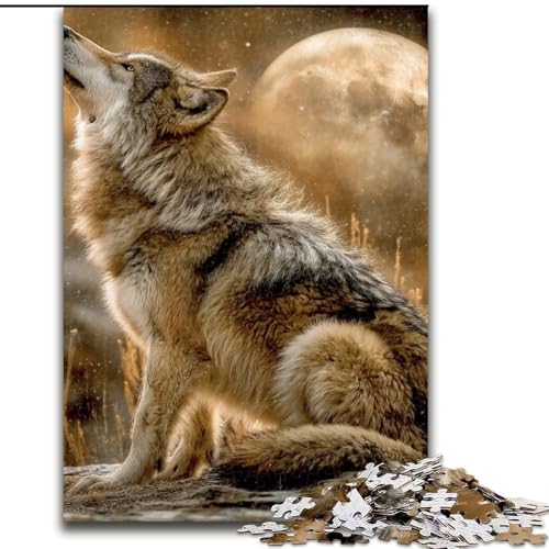 Puzzle für Erwachsene, 1000 Puzzles, Wolf unter dem Mond, Familienunterhaltungsspielzeug, ganze Familie, ab 14 Jahren (Größe 50x75cm) von MLADSOEHK