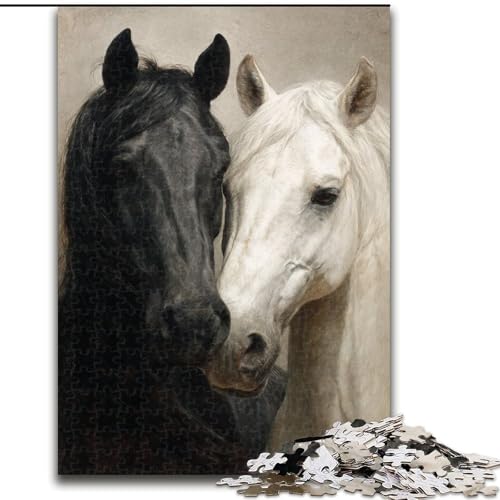 Puzzle für Erwachsene, 1000 Puzzles, schwarz-weißes Pferd, Familienunterhaltungsspielzeug, ganze Familie, ab 14 Jahren (Größe 50x75cm) von MLADSOEHK