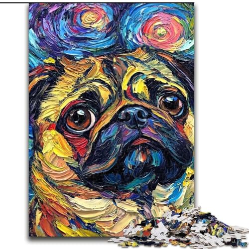 Puzzle für Erwachsene, 1000 Puzzles mit Mops-Nachthimmel, anspruchsvolles Denkspiel, Familienaktivität, Heimdekoration, (Größe: 26x38cm) von MLADSOEHK