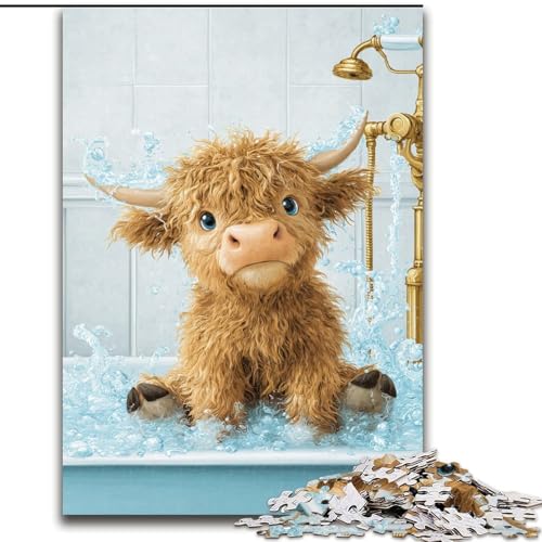 Puzzle für Erwachsene, 1000 Teile, Baby Highland Cow, für Kinder ab 14 Jahren, Lernspiel, Herausforderung, Spielzeug, Geschenk zum Geburtstag (Größe 50x75cm) von MLADSOEHK