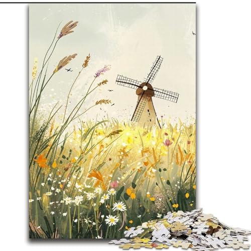 Puzzle für Erwachsene, 1000 Teile, Bauernhof-Windmühle, Stressabbau, schwierige Herausforderung, Wichtelgeschenke für Kinder ab 14 Jahren (Größe 50x75cm) von MLADSOEHK