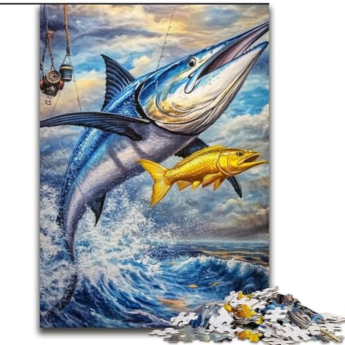 Puzzle für Erwachsene, 1000 Teile, Blauer Marlin, für Kinder ab 14 Jahren Jedes Teil ist einzigartig – lustiges und herausforderndes Spiel für die ganze Familie Tolles Geschenk (Größe 50x75cm) von MLADSOEHK
