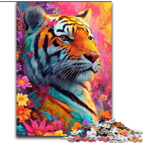 Puzzle für Erwachsene, 1000 Teile, Blumentiger, Spielzeug, Lernspiele, Stressabbau, einzigartige Heimdekoration und Geschenke (Größe 26x38cm) von MLADSOEHK
