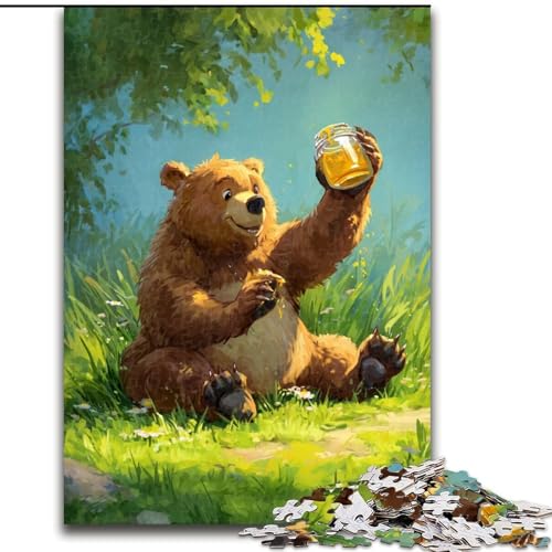 Puzzle für Erwachsene, 1000 Teile, Braunbär isst Honig, geeignet für Kinder ab 14 Jahren, Lernspiele für Zuhause, DIY-Spielzeug, Kunstwerk, Geschenk (Größe 50x75cm) von MLADSOEHK