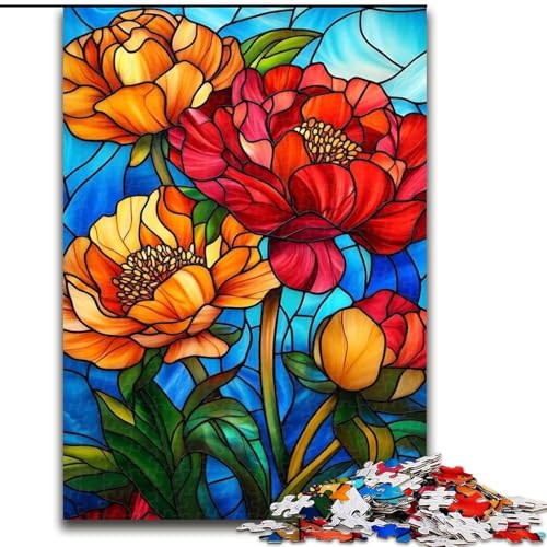 Puzzle für Erwachsene, 1000 Teile, Buntglas-Lotus, Lernspiele, Heimdekoration, ganze Familie (Größe 26x38cm) von MLADSOEHK
