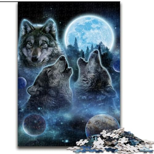 Puzzle für Erwachsene, 1000 Teile, DREI Wölfe und Vollmond, pädagogisches Denkspiel, künstlerische Heim- und Bürodekoration, ab 14 Jahren (Größe: 26x38cm) von MLADSOEHK